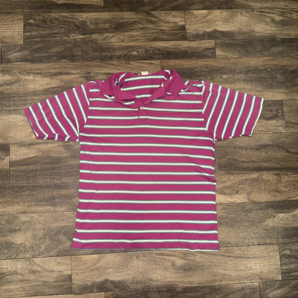 Vintage LL Bean Polo Short-Sleeve Shirt Striped‎ Men's Size L Multi-Colored